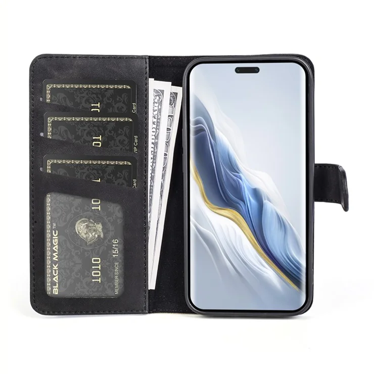 For Honor Magic6 Pro 5G Case PU Leather Color Splicing Wallet Phone Cover - Black