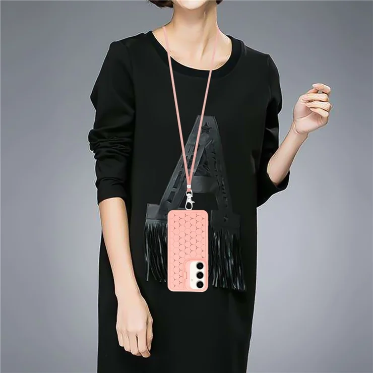 For Samsung Galaxy S23 FE Magnetic Case TPU Phone Cover with Long Lanyard Heat Dissipation Design - Pink