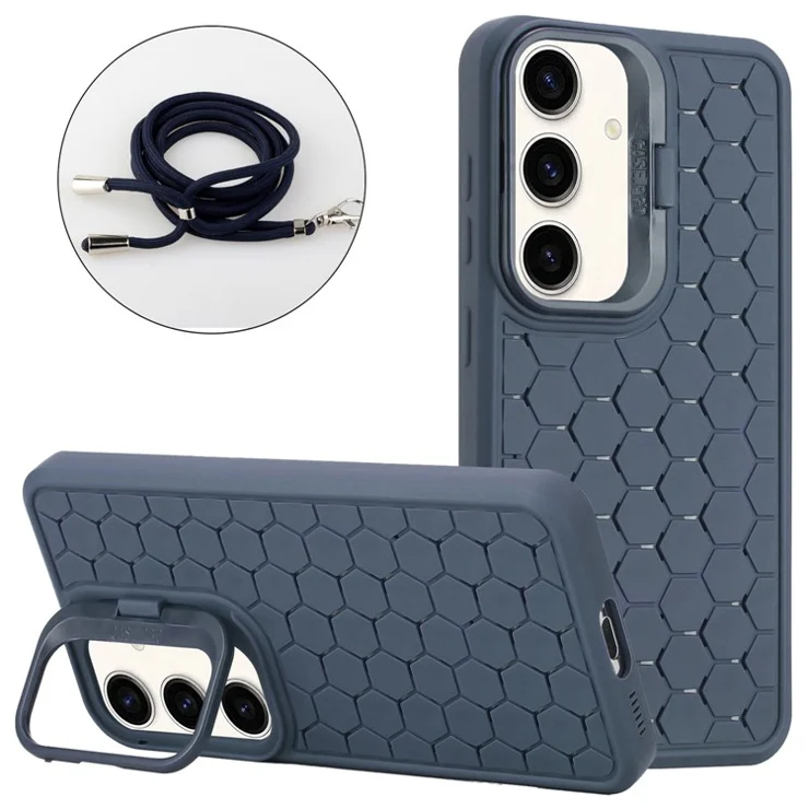 For Samsung Galaxy S23 FE Magnetic Case TPU Phone Cover with Long Lanyard Heat Dissipation Design - Dark Blue