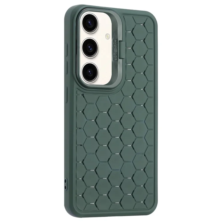 For Samsung Galaxy S24 Magnetic Case Heat Dissipation TPU Phone Cover Lens Frame Kickstand - Army Green