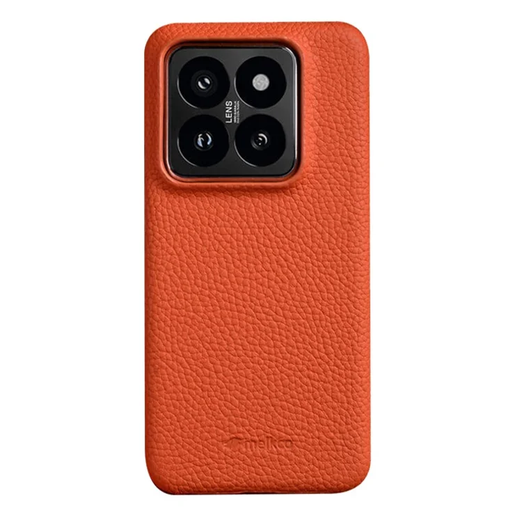 MELKCO For Xiaomi 14 Pro Incomplete Edge Phone Case Genuine Cow Leather Coated PC Cover - Orange
