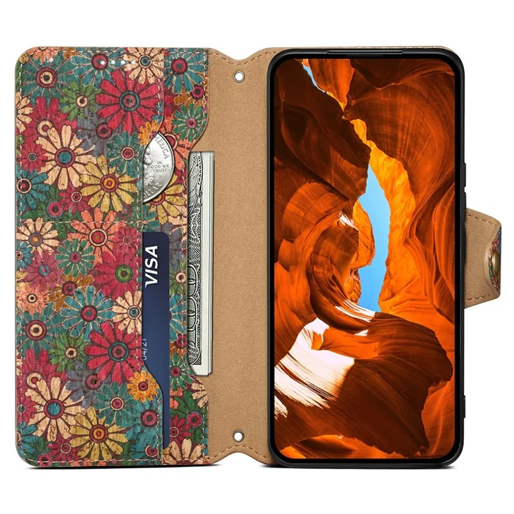 For Samsung Galaxy A22 5G (EU Version) Stand Case Flower Printing Leather Wallet Phone Cover - Spring / Green
