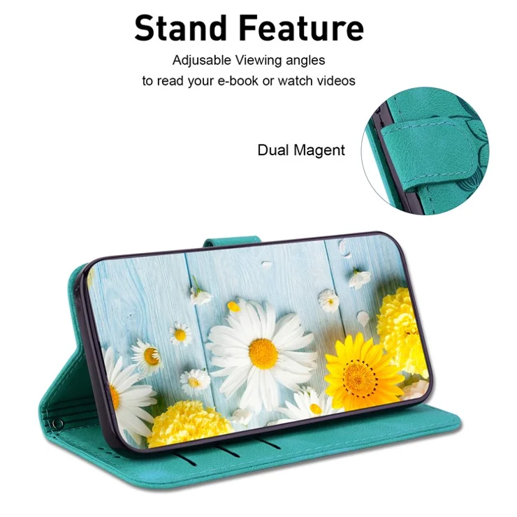 For Realme 12 Pro 5G / 12 Pro+ 5G Leather Case Stand Wallet Phone Cover Flower Pattern - Green