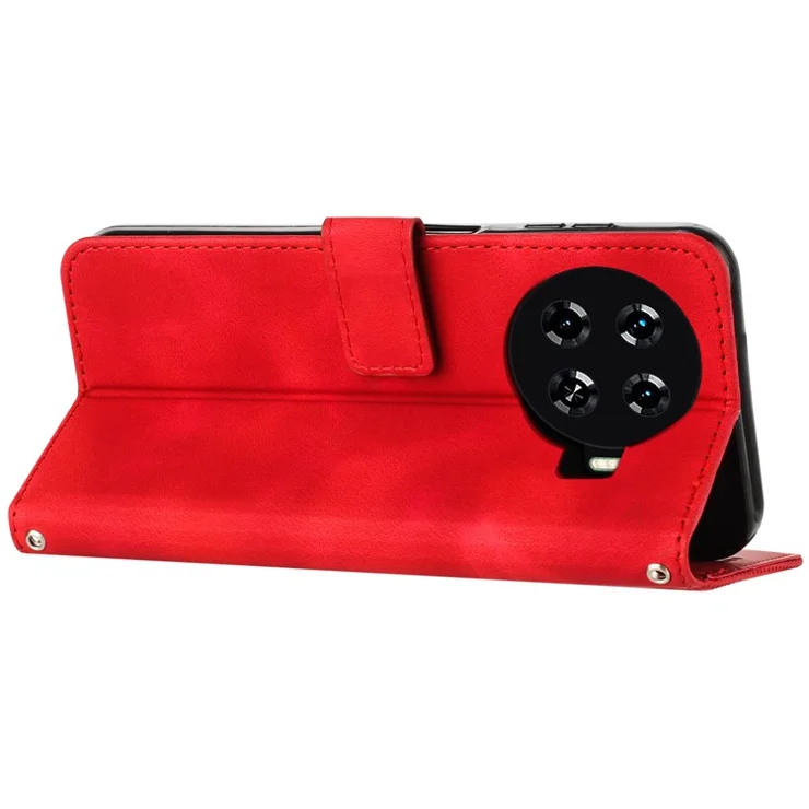 For TECNO Spark 20 Pro+ Wallet Phone Case Stand View Shockproof PU Leather Cover - Red