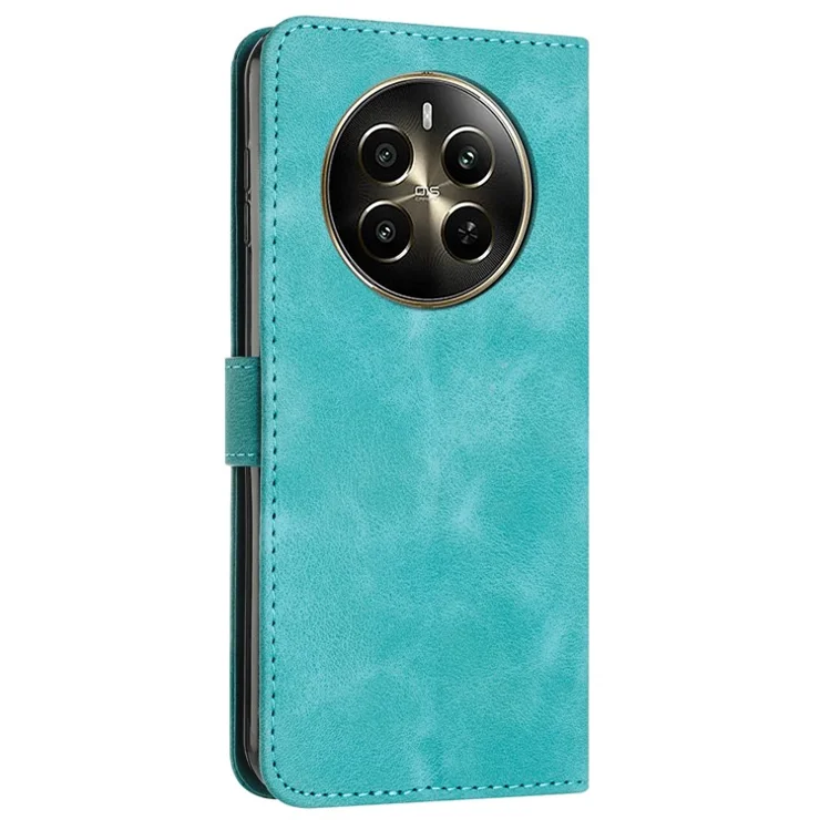 For Realme 12 Pro 5G / 12 Pro+ 5G Leather Case Triangle Imprinted Wallet Phone Cover - Green