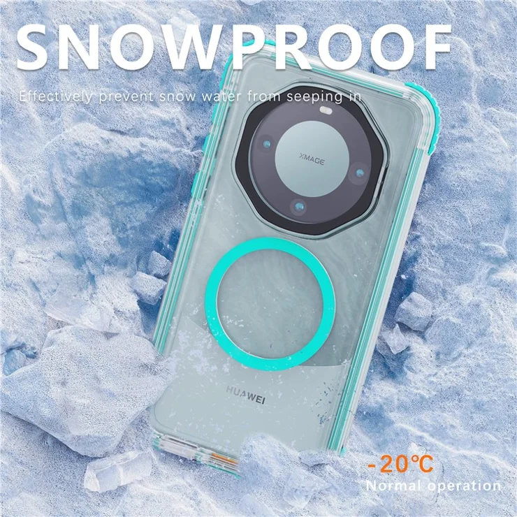 REDPEPPER CC Series For Huawei Mate 60 Pro Magnetic Clear Phone Cover IP68 Waterproof Case - Cyan