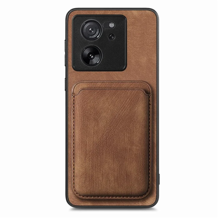 For Xiaomi 13T / 13T Pro / Redmi K60 Ultra Case Compatible with MagSafe Leather Back Cover with Detachable Card Holder - Brown