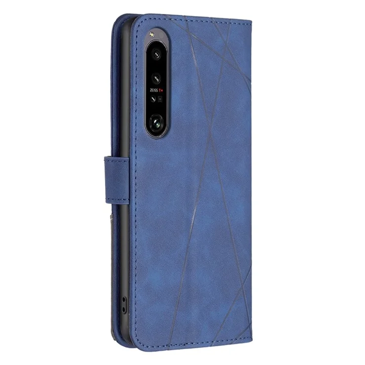 BINFEN COLOR For Sony Xperia 1 VI Phone Cases Wallet Stand Geometry Imprinted Leather Cover - Blue