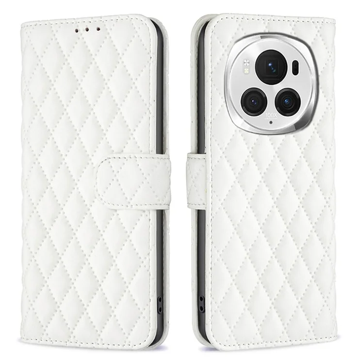 BINFEN COLOR BF Style-14 For Honor Magic6 Pro 5G Case PU Leather Matte Surface Phone Stand Cover - White