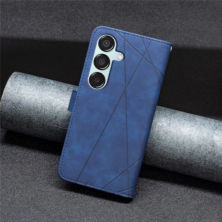 BINFEN COLOR For Samsung Galaxy M15 5G Phone Cases Wallet Stand Geometry Imprinted Leather Cover - Blue