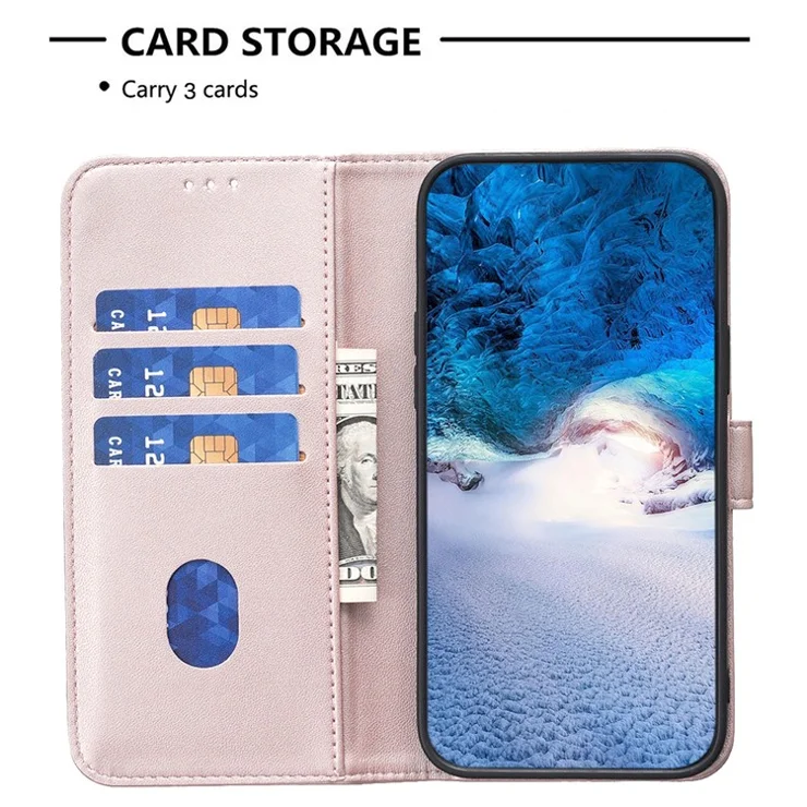 BINFEN COLOR BF17 For Samsung Galaxy M15 5G Case Magnetic Closing Drop-proof Phone Wallet Cover - Rose Gold