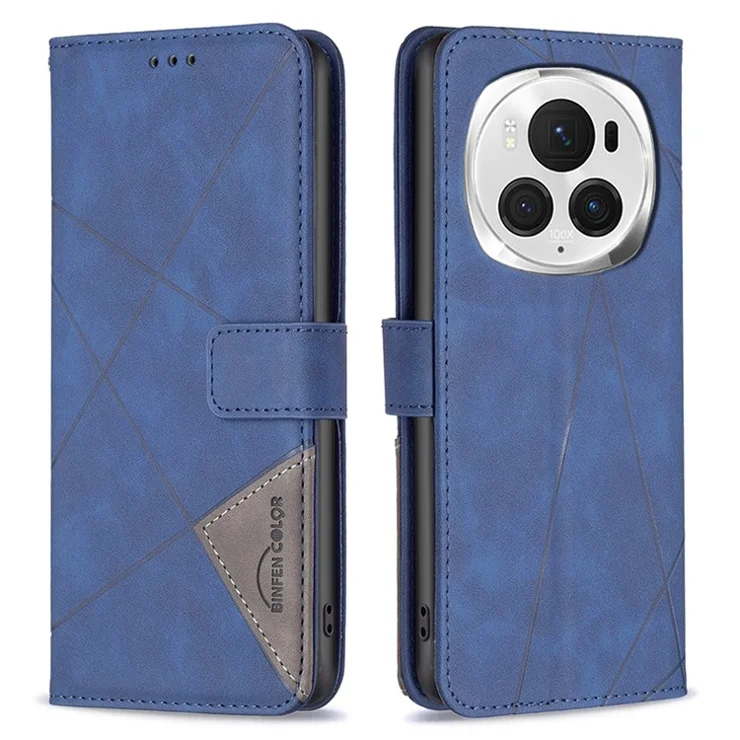 BINFEN COLOR For Honor Magic6 Pro 5G Phone Cases Wallet Stand Geometry Imprinted Leather Cover - Blue