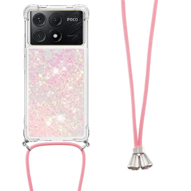 For Xiaomi Poco X6 Pro 5G / Redmi K70E 5G TPU Case Quicksand Design Phone Cover with Lanyard - Pink / Pentagram