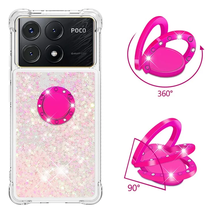 For Xiaomi Poco X6 Pro 5G / Redmi K70E 5G TPU Case with Kickstand Quicksand Shockproof Cover - Pink / Pentagram