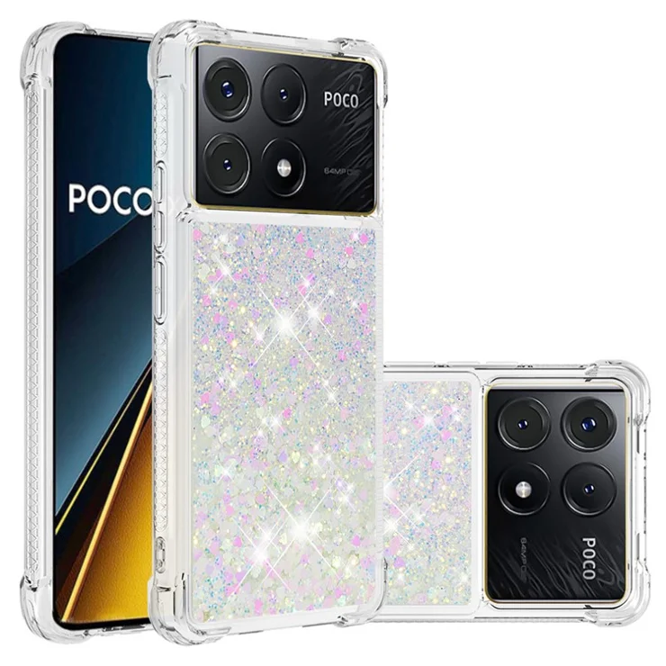 For Xiaomi Poco X6 Pro 5G / Redmi K70E 5G TPU Case Glitter Quicksand Shockproof Phone Back Cover - Laser / Hearts