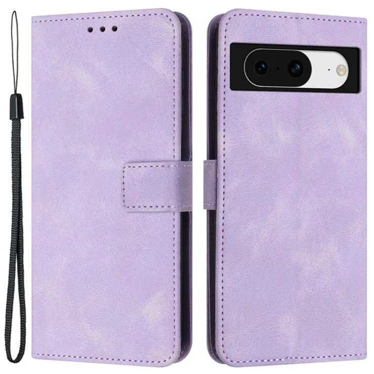 For Google Pixel 9 / Pixel 9 Pro Case Magnetic Flip Leather Phone Cover Soft Touch with Strap - Purple