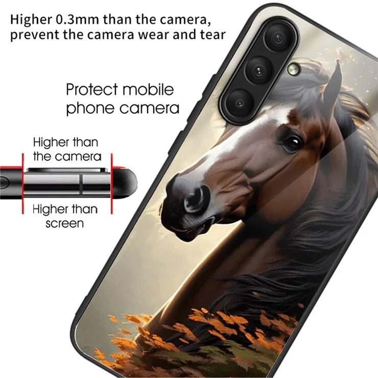 For Samsung Galaxy A25 5G (Global) (161.0 x 76.5 x 8.3mm) Pattern Printing Phone Case Tempered Glass+TPU+PC Cover - Horse