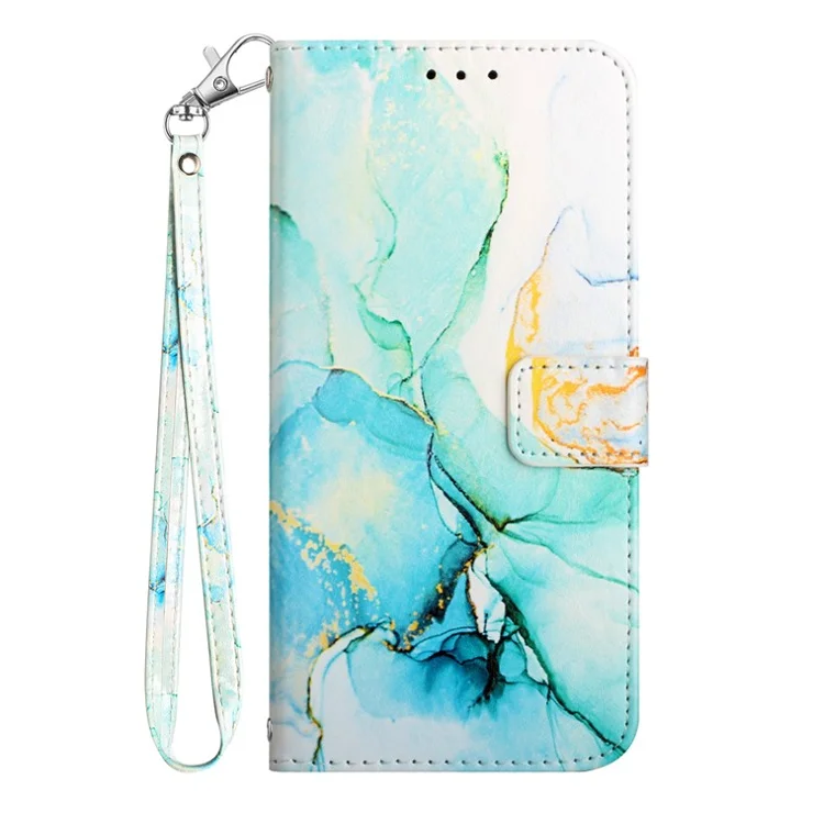 For Xiaomi Redmi Note 13 Pro 4G / Poco M6 Pro 4G Case with Strap Marble Pattern Leather Phone Cover Card Holder - Green LS003