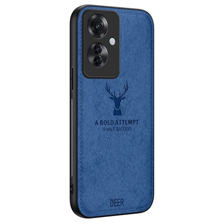 For Oppo Reno11 F 5G Case Deer Pattern Cloth Texture Leather+PC+TPU Phone Cover - Blue