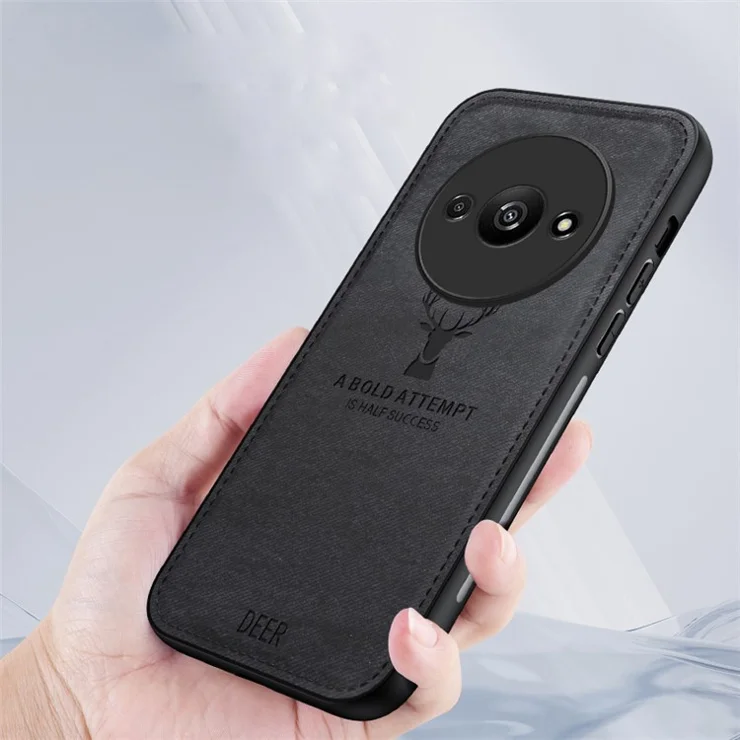 For Xiaomi Redmi A3 4G / Poco C61 4G Case Deer Pattern PU Leather Coated PC+TPU Phone Back Cover - Grey