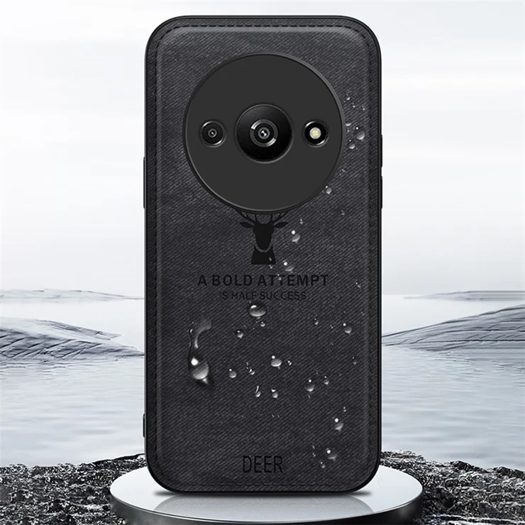 For Xiaomi Redmi A3 4G / Poco C61 4G Case Deer Pattern PU Leather Coated PC+TPU Phone Back Cover - Grey