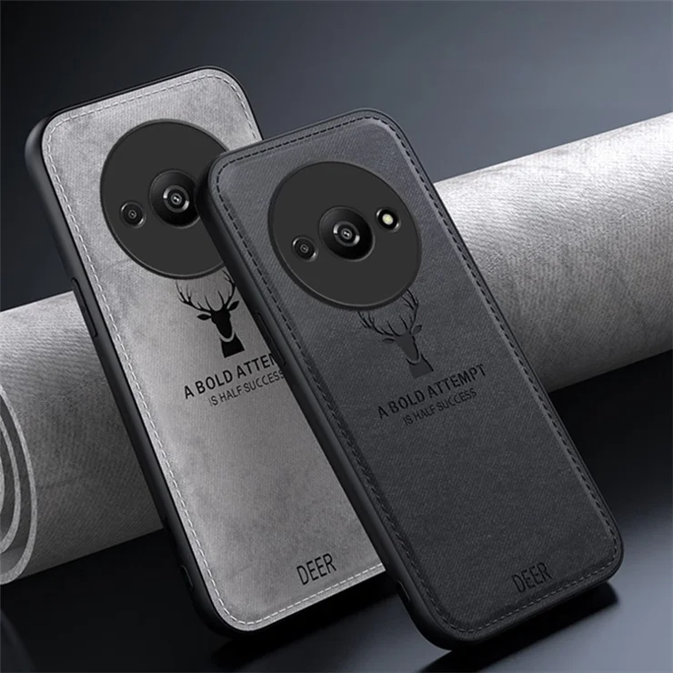 For Xiaomi Redmi A3 4G / Poco C61 4G Case Deer Pattern PU Leather Coated PC+TPU Phone Back Cover - Grey