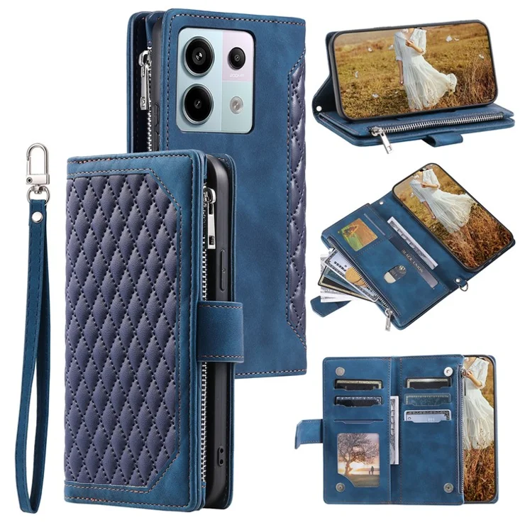 For Xiaomi Redmi Note 13 Pro 5G / Poco X6 5G Case Zipper Leather Phone Cover with Wallet - Blue