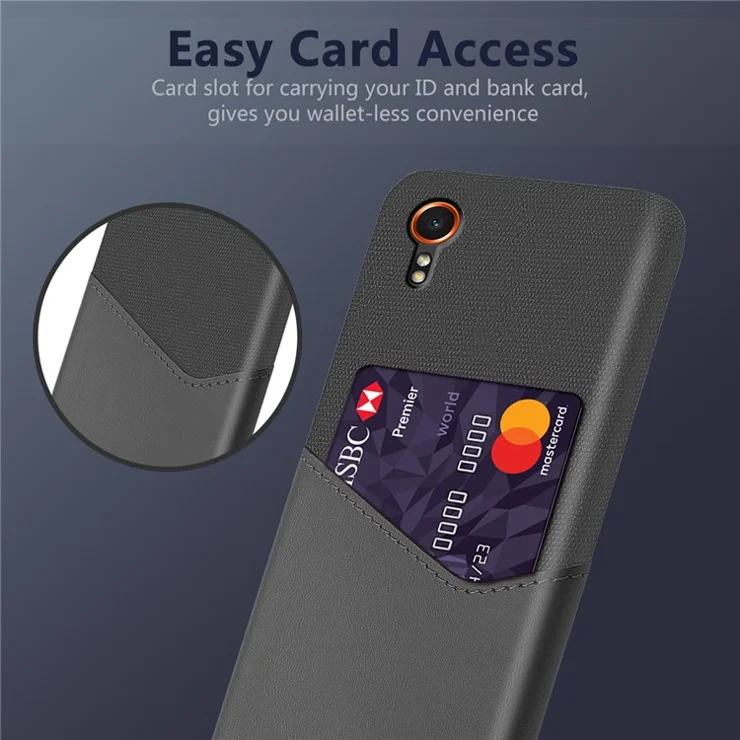 For Samsung Galaxy Xcover7 Case PU Leather+PC Cloth Texture Back Phone Cover with Card Slot - Grey