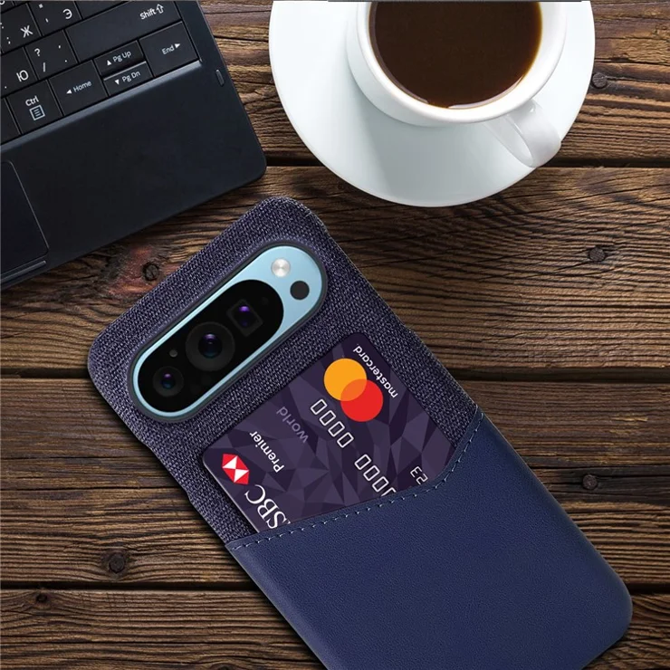 For Google Pixel 9 / Pixel 9 Pro Case Anti-Collision Card Slot Cloth Texture Smart Phone Cover - Blue