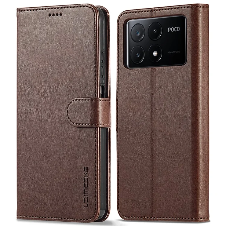 LC.IMEEKE For Xiaomi Poco X6 Pro 5G / Redmi K70E 5G Case Calf Texture Leather Wallet Flip Phone Cover - Brown