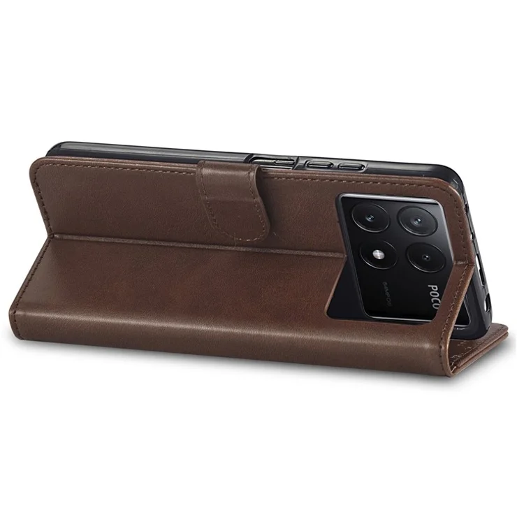 LC.IMEEKE For Xiaomi Poco X6 Pro 5G / Redmi K70E 5G Case Calf Texture Leather Wallet Flip Phone Cover - Brown