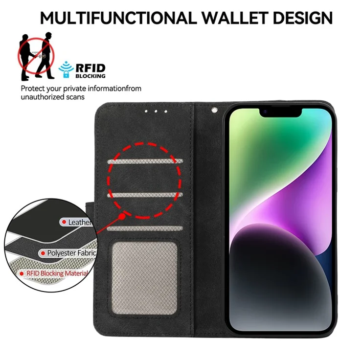 ABEEL For iPhone 14 Plus Wallet Case PU Leather RFID Blocking Flip Shockproof Phone Cover - Black