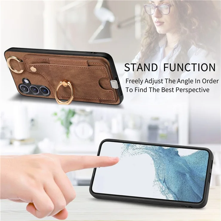 For Samsung Galaxy S24+ Case Card Holder TPU Phone Cover with Kickstand - Brown