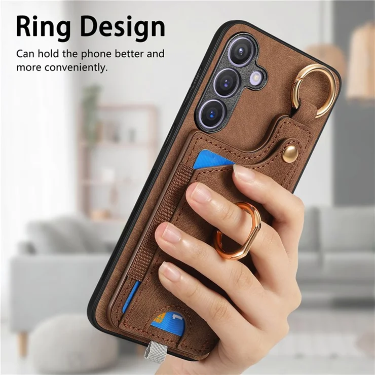 For Samsung Galaxy S24+ Case Card Holder TPU Phone Cover with Kickstand - Brown