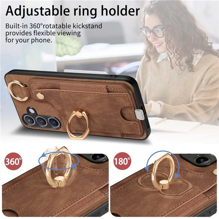 For Samsung Galaxy S24+ Case Card Holder TPU Phone Cover with Kickstand - Brown