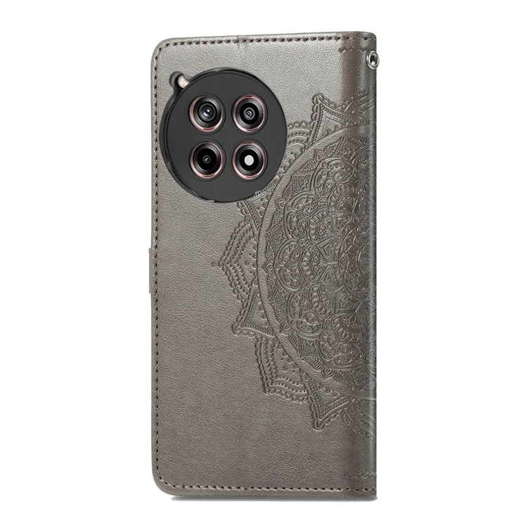 For OnePlus Ace 3 5G / 12R 5G Leather Case Embossed Mandala Phone Wallet Cover - Grey