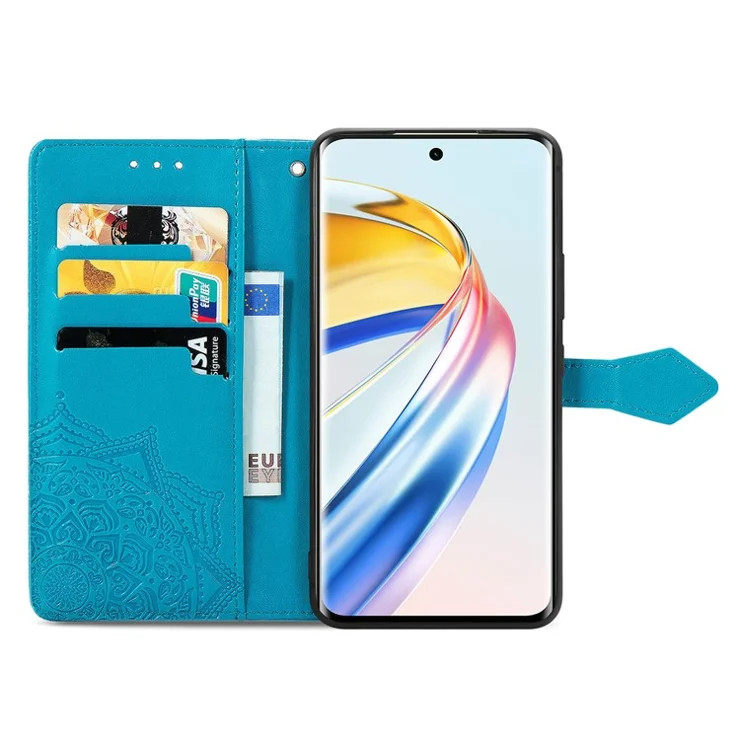 For Honor X9b 5G / Magic6 Lite 5G / X50 5G Case Mandala Flower Wallet Leather Phone Cover - Blue