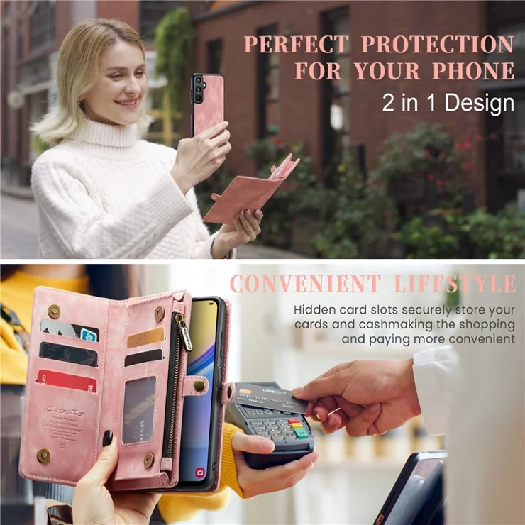 For Samsung Galaxy A15 4G / 5G Phone Cases CASEME Leather Cover with Detachable Wallet and Strap - Pink