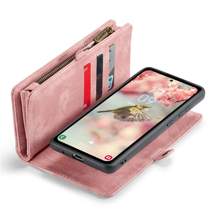 For Samsung Galaxy A55 5G Phone Cases CASEME Leather Cover with Detachable Wallet and Strap - Pink