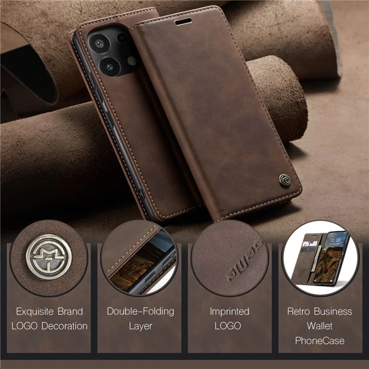 CASEME 013 Series For Xiaomi Redmi Note 13 Pro 4G / Poco M6 Pro 4G Leather Case Card Holder Phone Cover - Coffee