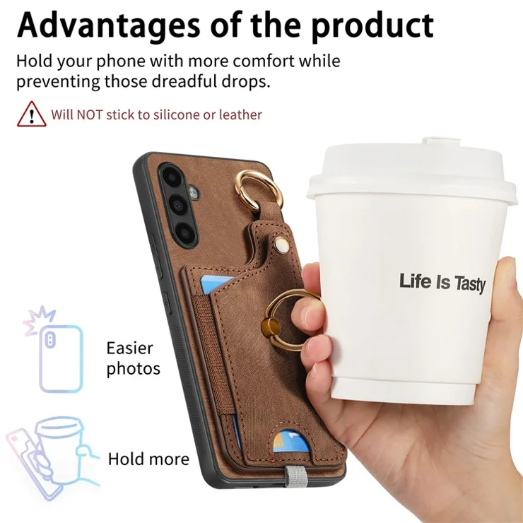 For Samsung Galaxy A24 4G (162.1 X 77.6 X 8.3mm) Cell Phone Case Leather Card Holder Phone Protector - Brown