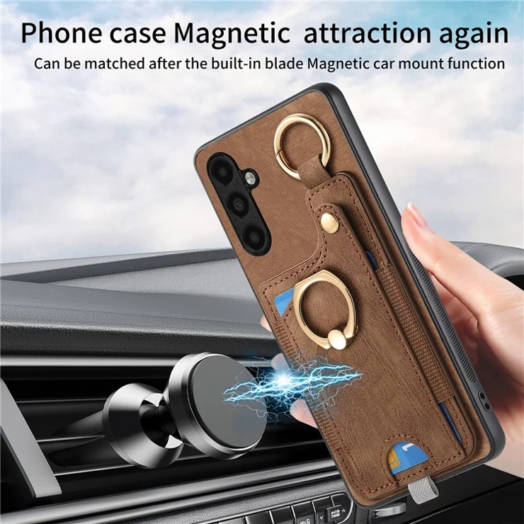 For Samsung Galaxy A24 4G (162.1 X 77.6 X 8.3mm) Cell Phone Case Leather Card Holder Phone Protector - Brown
