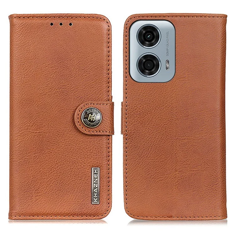 KHAZNEH For Motorola Moto G24 Power Cowhide Texture Phone Case Leather Wallet Cover - Brown