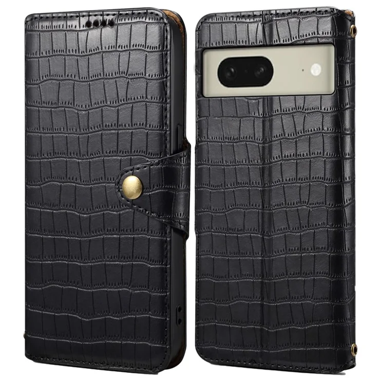 For Google Pixel 8 Leather Case Crocodile Texture Full Protection Wallet Phone Cover - Black