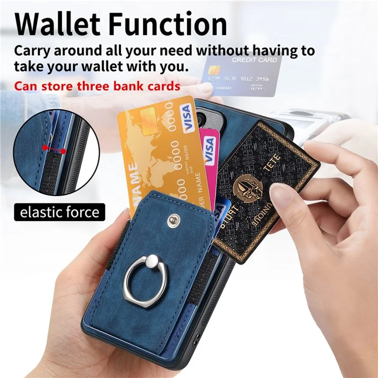 D2 For Xiaomi Redmi Note 13 Pro+ 5G Ring Phone Protective Cover Phone Card Holder Kickstand - Blue