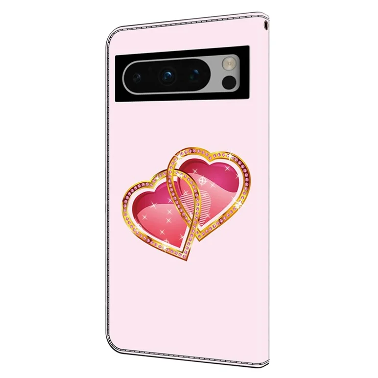 For Google Pixel 8 Pro Case Well-protected Pattern Printed Leather Stand Phone Wallet Cover - Love Heart