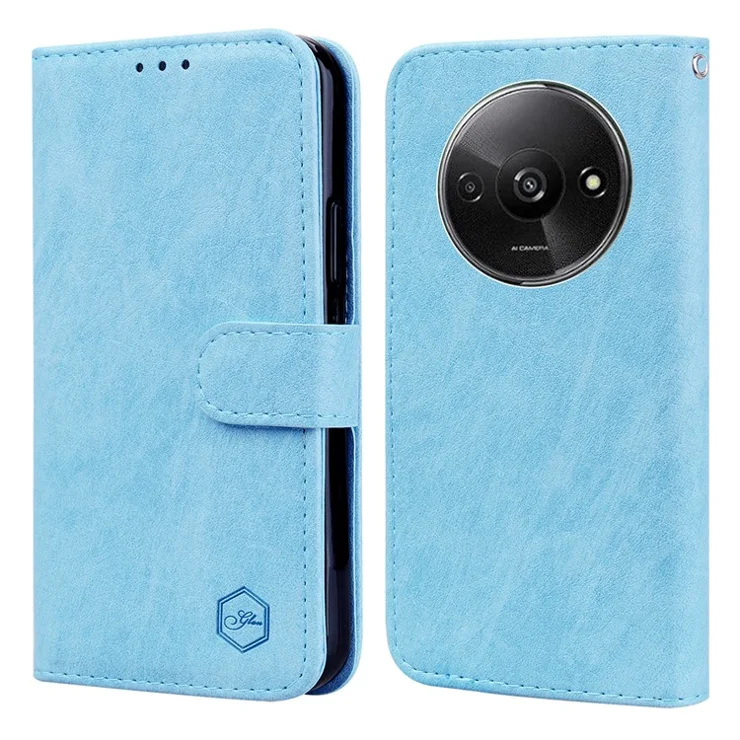 For Xiaomi Redmi A3 / Poco C61 4G Case Solid Color Leather Folding Stand Wallet Leather Phone Cover - Baby Blue