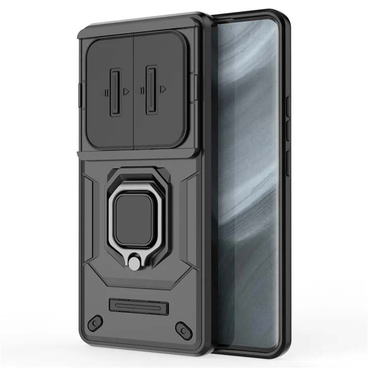 For Realme 12 Pro 5G / 12 Pro+ 5G Case PC+TPU Phone Shell with Slide Lens Cover - Black