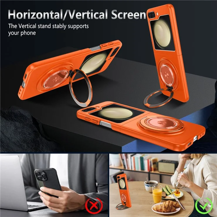 For Samsung Galaxy Z Flip5 5G Magnetic Case Invisible Kickstand PC+TPU Phone Cover - Orange