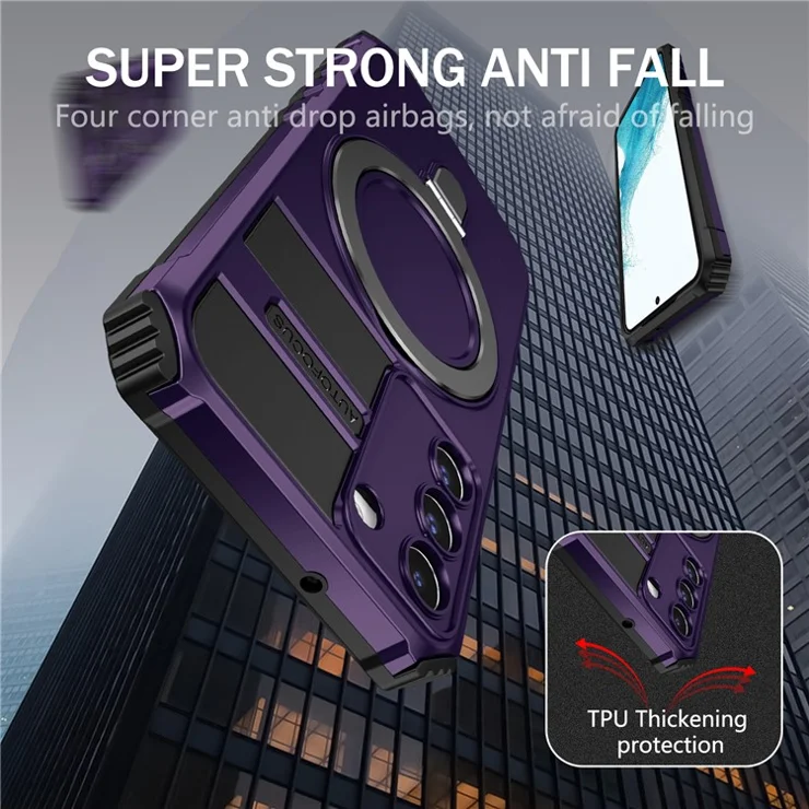 For Samsung Galaxy S22+ 5G Kickstand Cover PC+TPU Phone Case Compatible with MagSafe - Purple